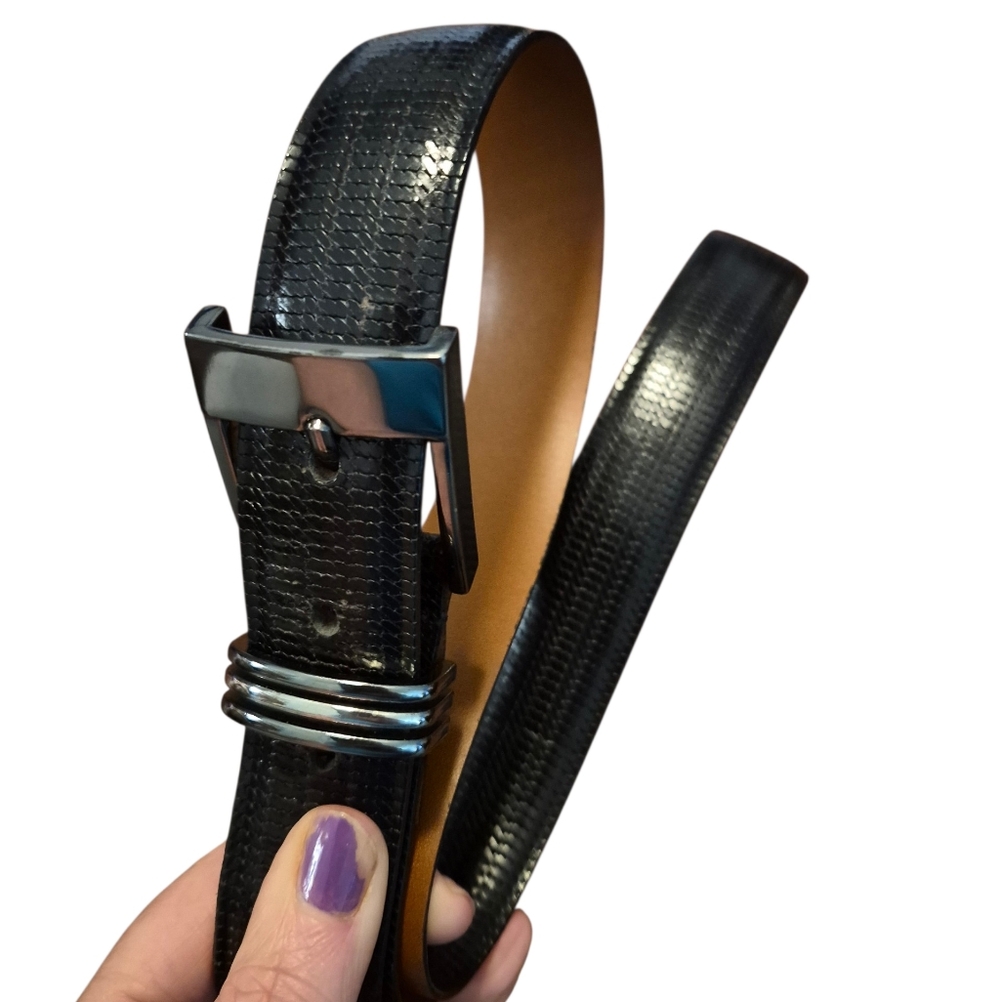 Black Italian Leather Handcrafted Brass Buckle Made in USA Mens Belt, Waist 38